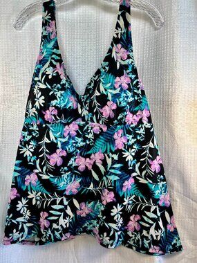 Swimsuits For All Tropical Print V-Neck Tankini Top 20